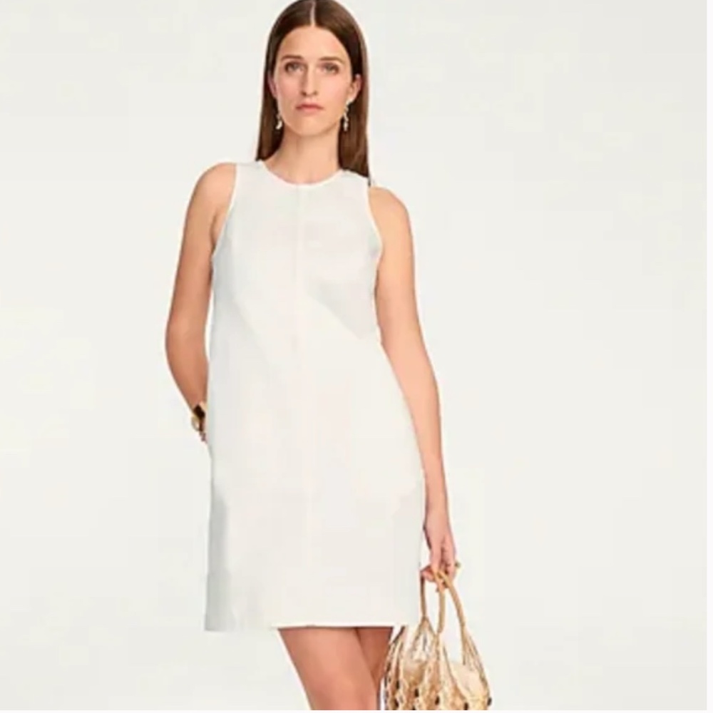 J Crew White Denim Shift Dress with Pockets Size 8